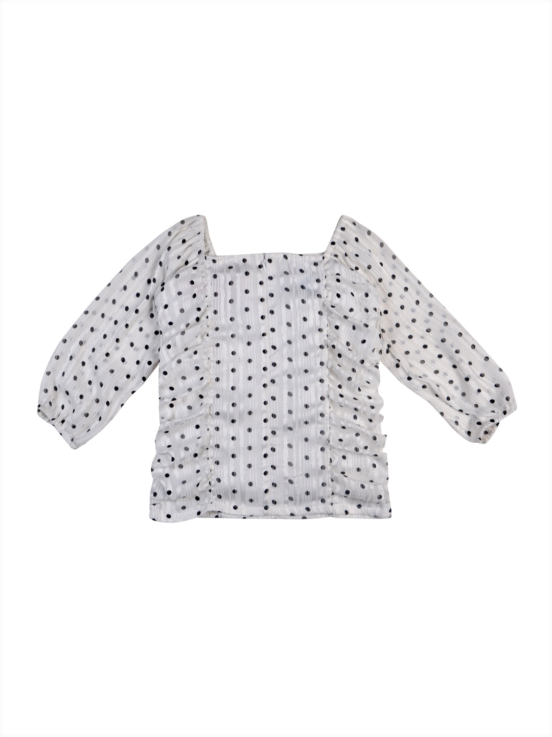 Girls White Polka Dots Chiffon Woven Top Full Sleeves