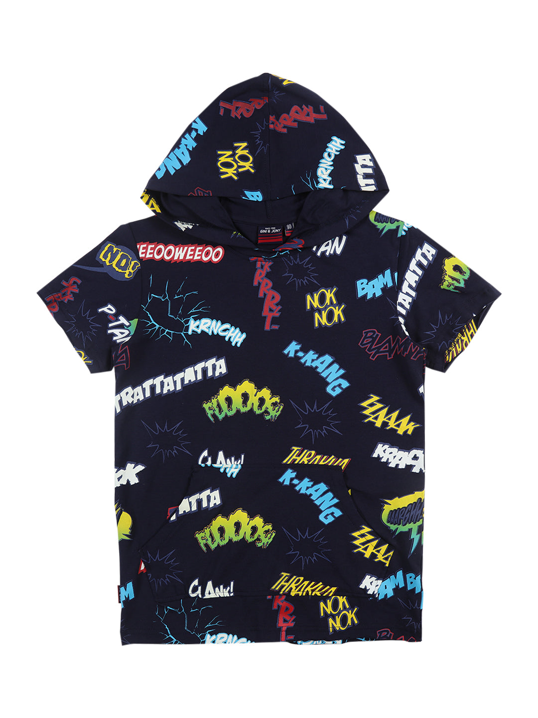 Boys Navy Blue Typographic Print Cotton T-Shirt Half Sleeves