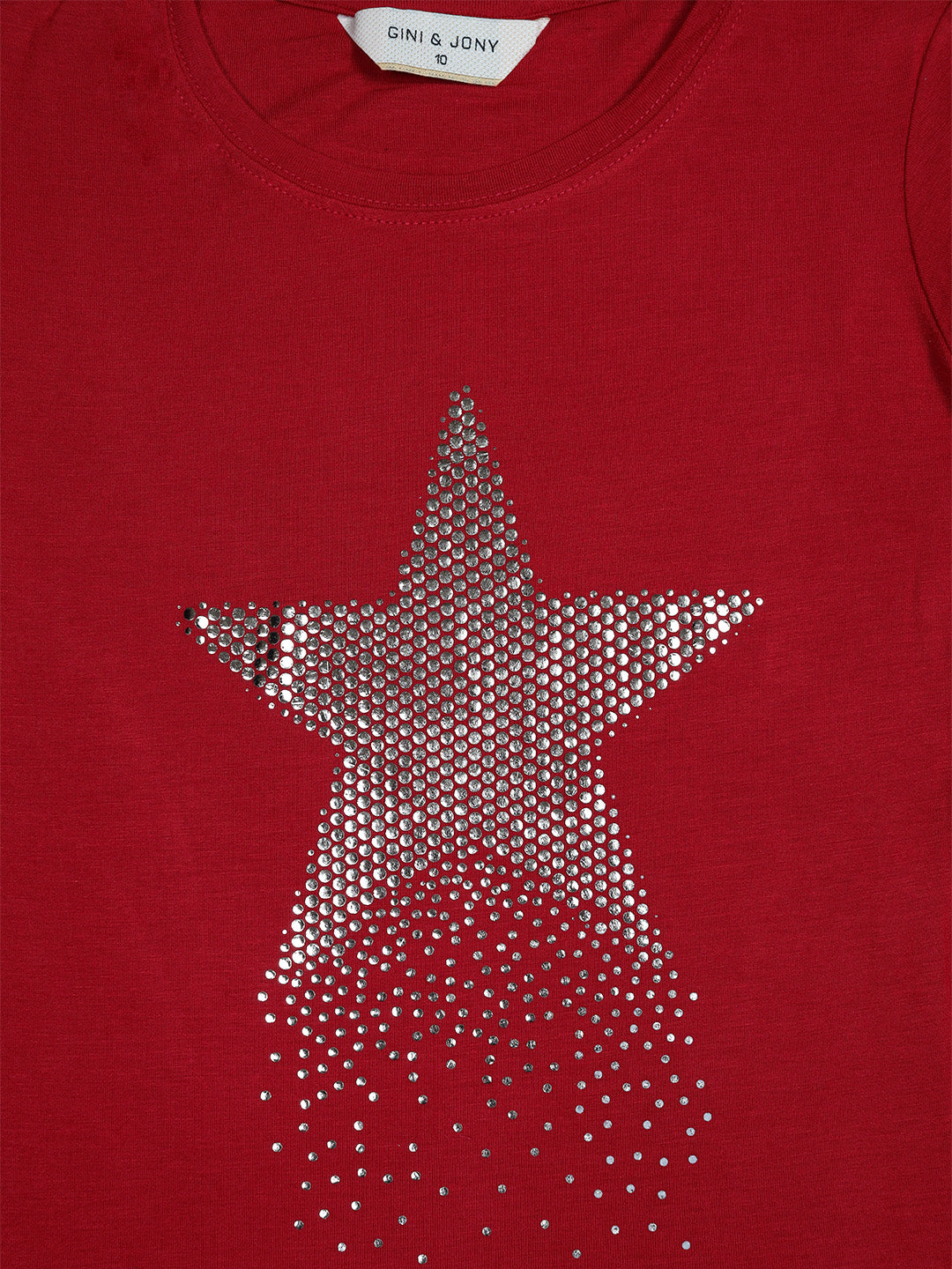 Girls Maroon Embellished Cotton Knits Top Half Sleeves