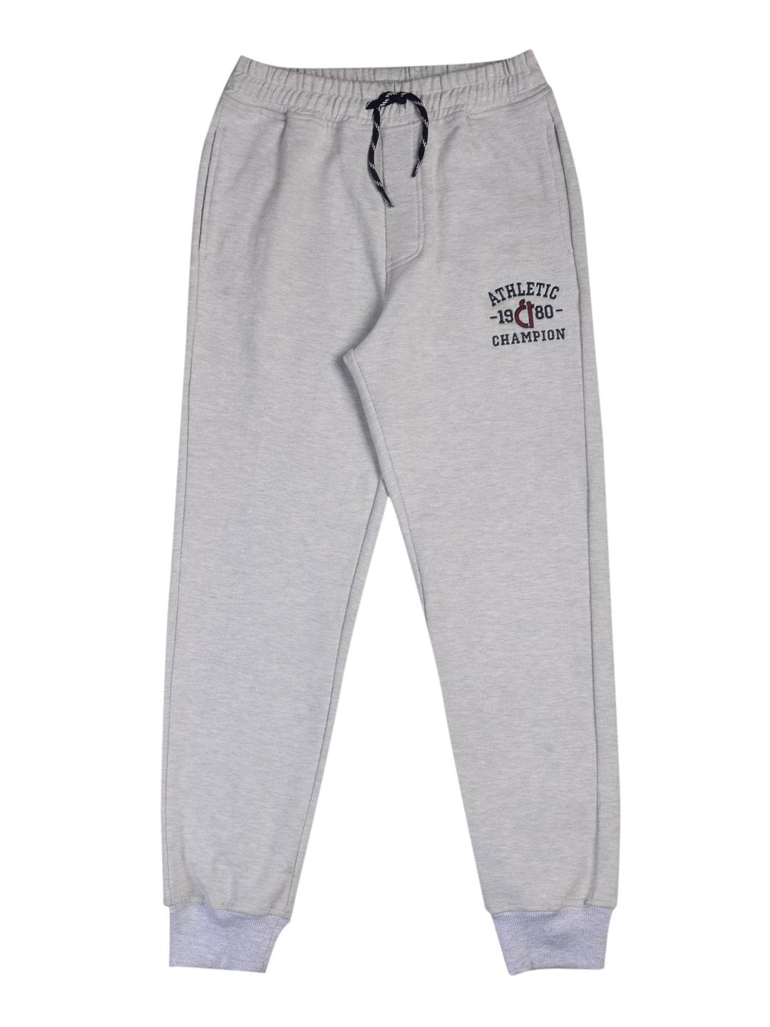 Boys Grey Solid Cotton Track Pant Elasticated