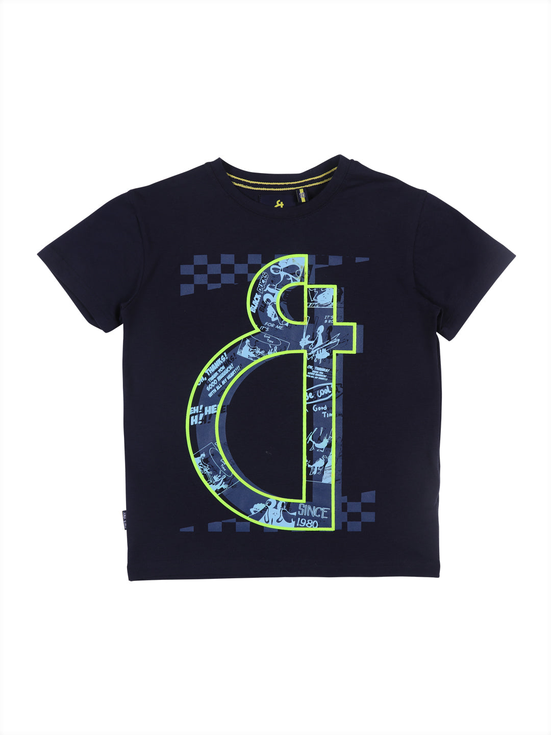 Boys Navy blue Graphic Print Cotton T-Shirt Half Sleeves