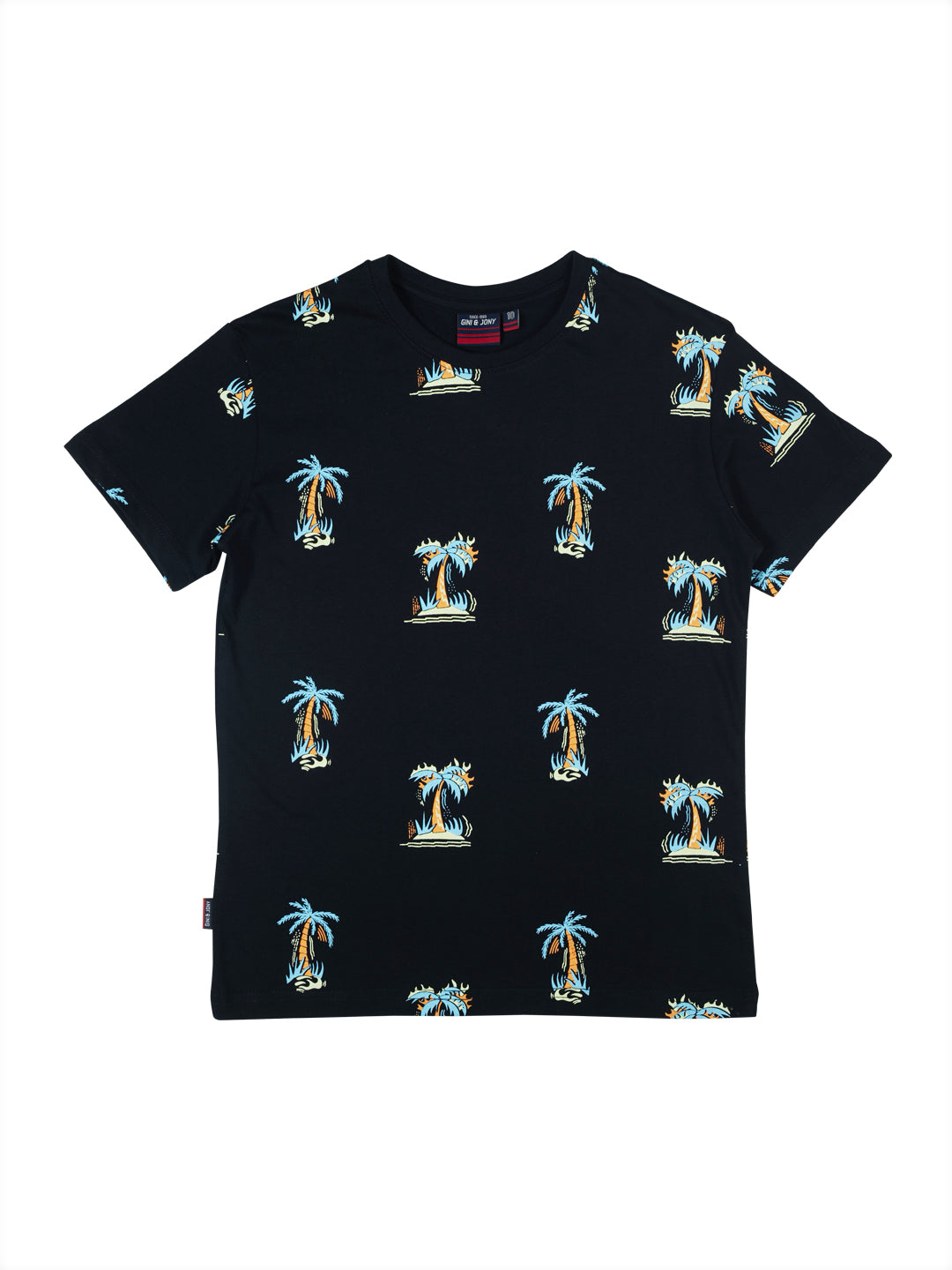 Boys Black Tropical Print Cotton T-Shirt Half Sleeves