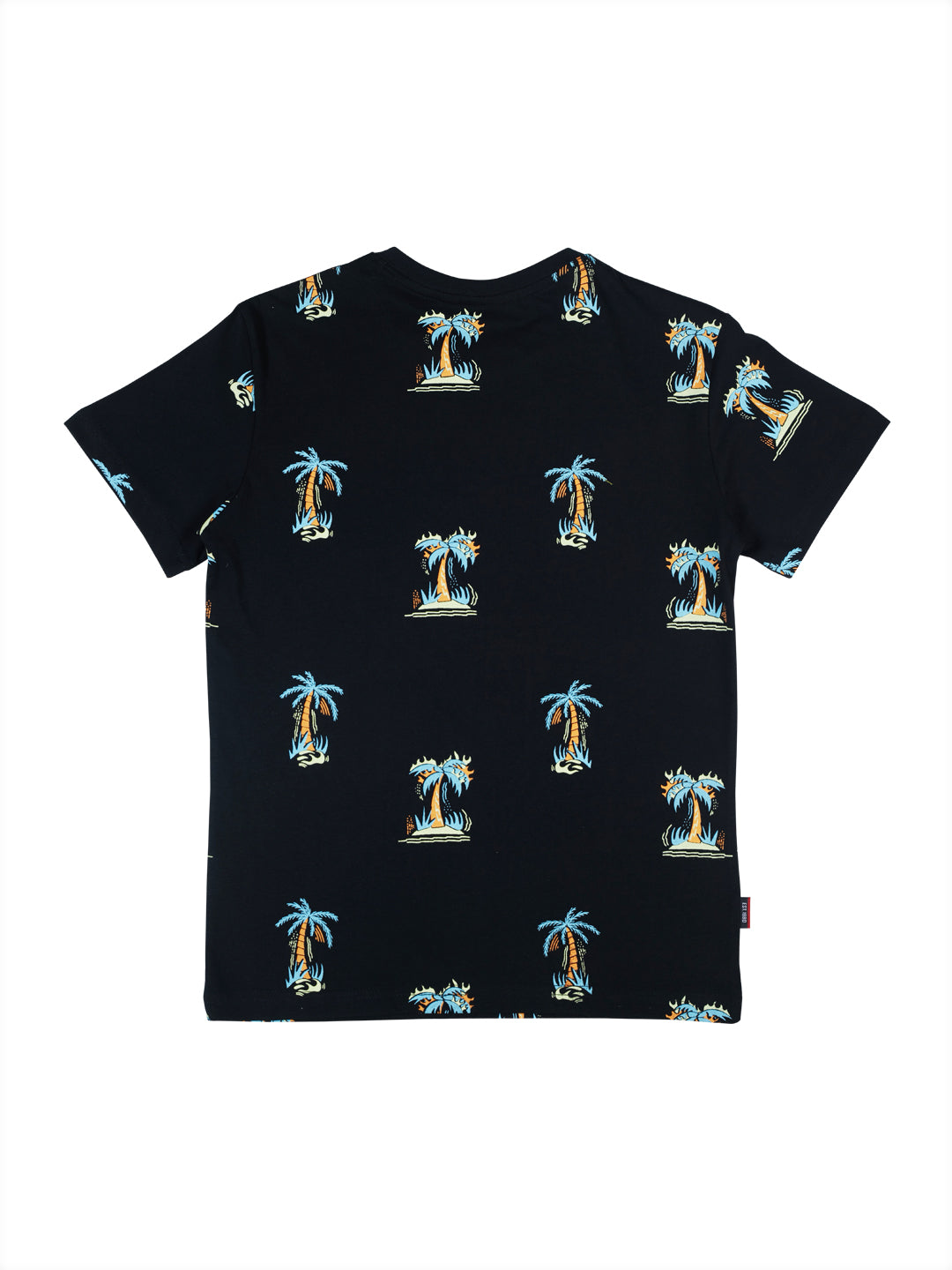 Boys Black Tropical Print Cotton T-Shirt Half Sleeves
