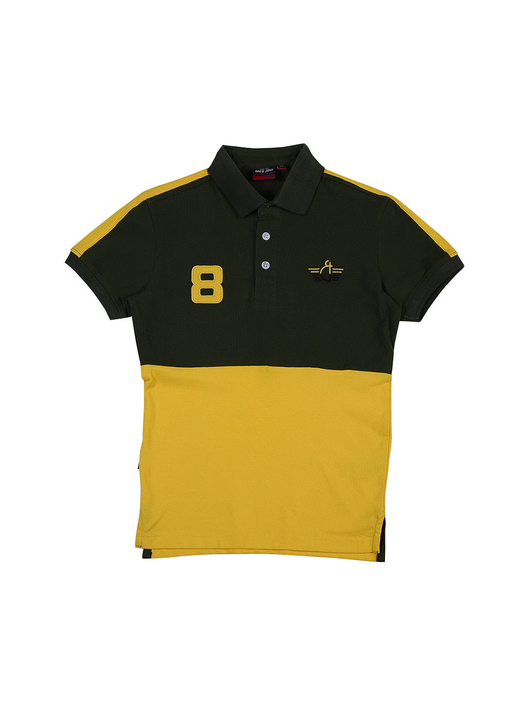 Boys Yellow Color Block Cotton Polo T-Shirt Half Sleeves