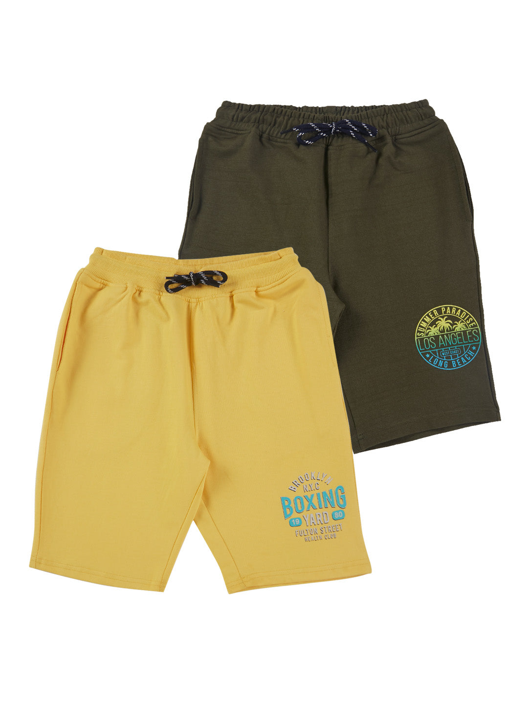 Boys Multicolour Solid Cotton Bermuda Pack Of-2 Elasticated