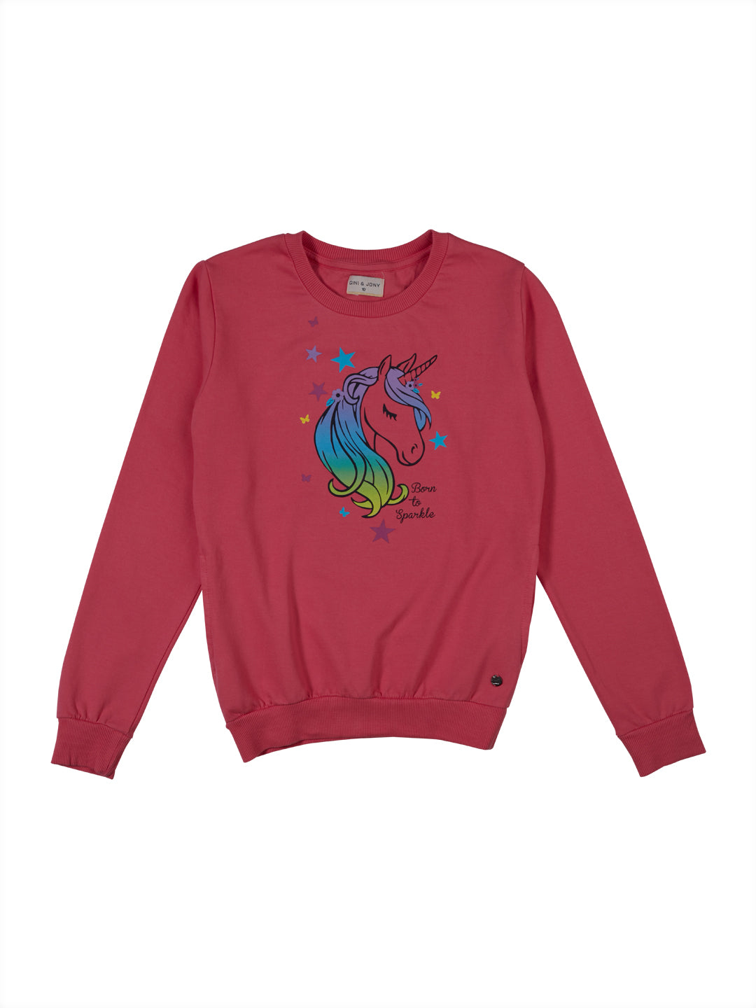 Girls Pink Graphic Print Cotton Sweat Shirt Full Sleeves