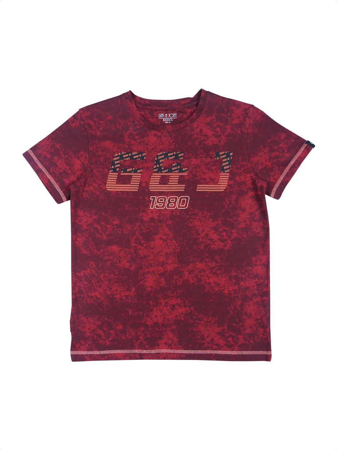 Boys Maroon Typographic Print Cotton T-Shirt Half Sleeves