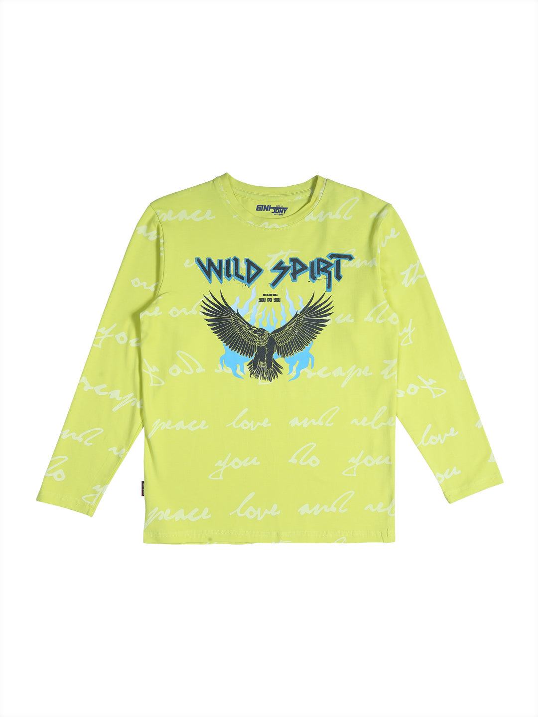 Boys Green Graphic Print Cotton T-Shirt Full Sleeves