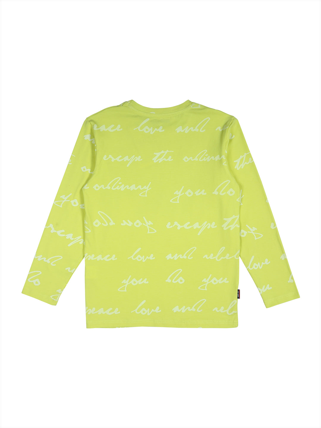 Boys Green Graphic Print Cotton T-Shirt Full Sleeves