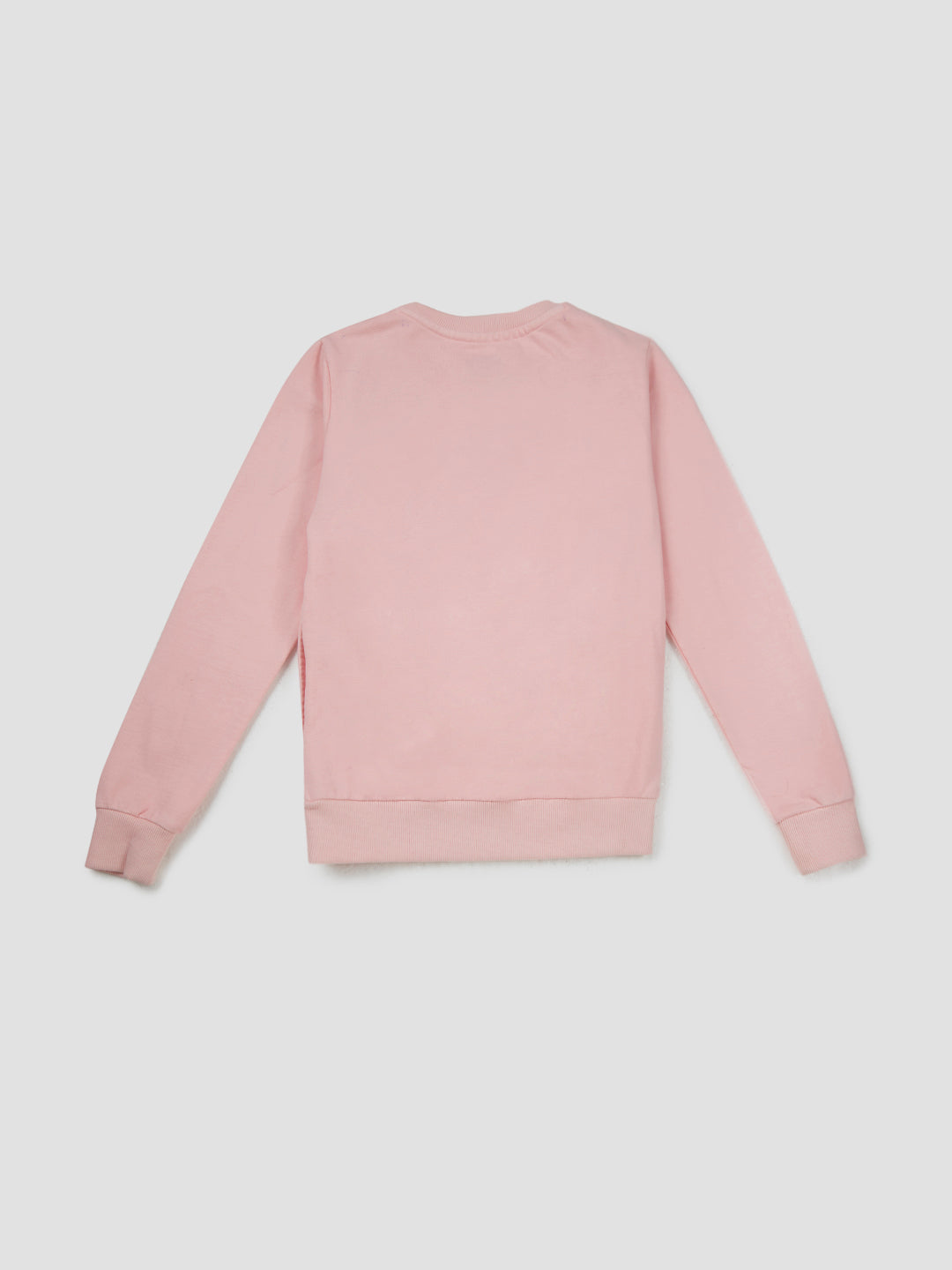 Girls Peach Embelished Cotton Sweat Shirt Full Sleeves