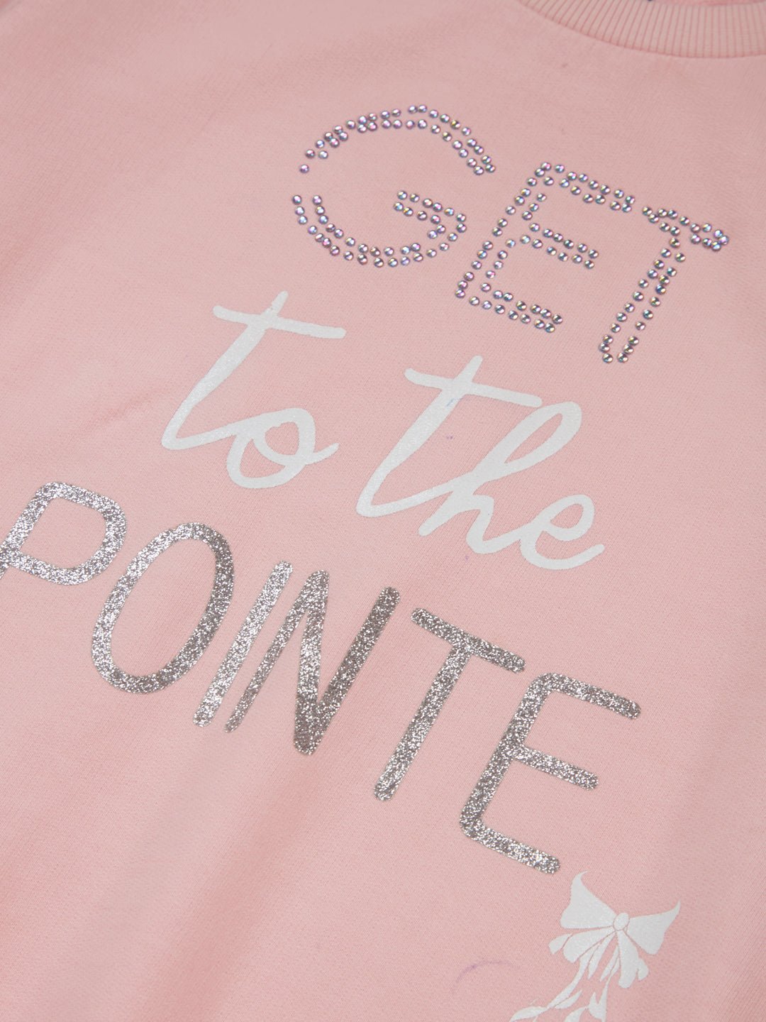 Girls Peach Embelished Cotton Sweat Shirt Full Sleeves