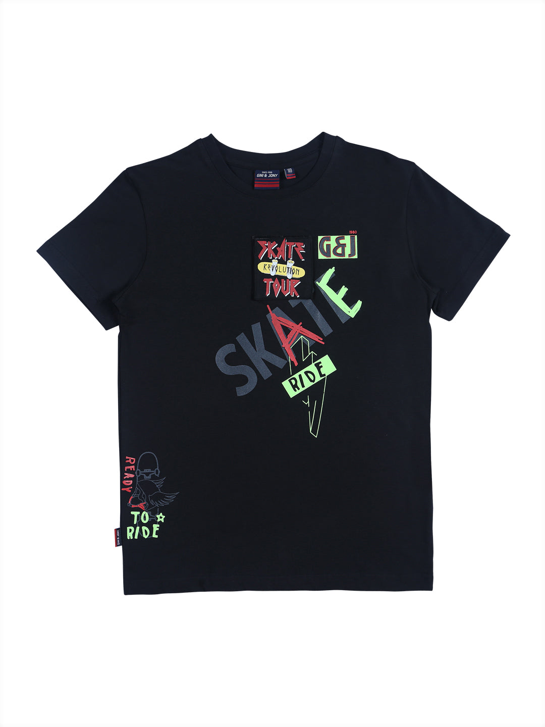 Boys Black Typographic Print Cotton T-Shirt Half Sleeves