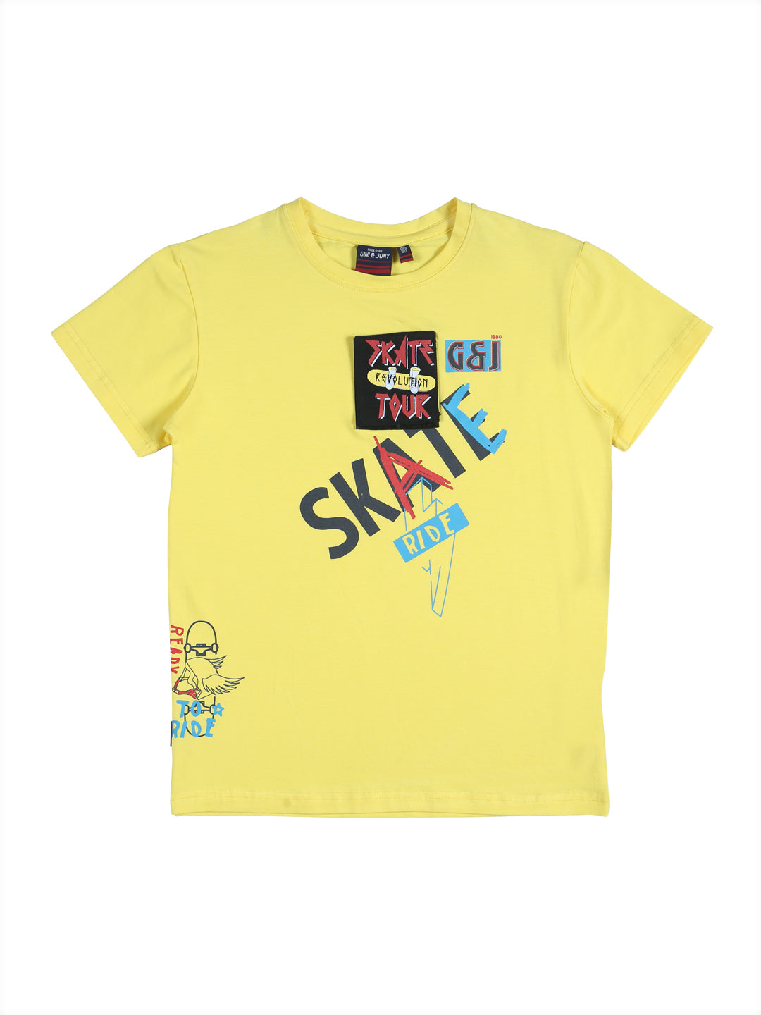 Boys Yellow Graphic Print Cotton T-Shirt Half Sleeves