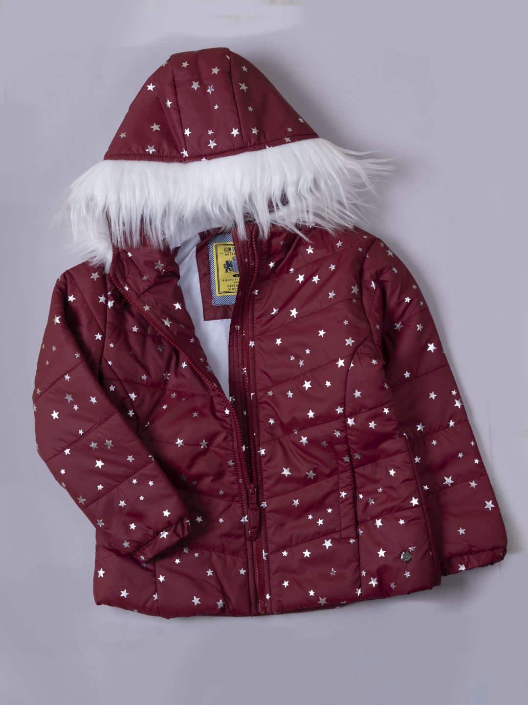 Girls Red Printed Polyster Heavy Winter Jacket