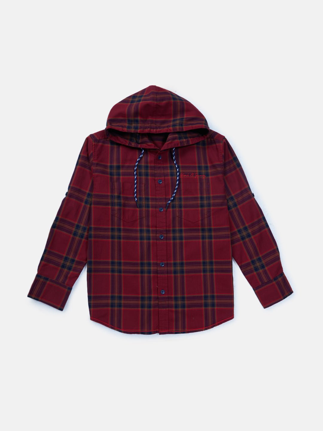 Boys Maroon Checks Cotton Shirt Full Sleeves