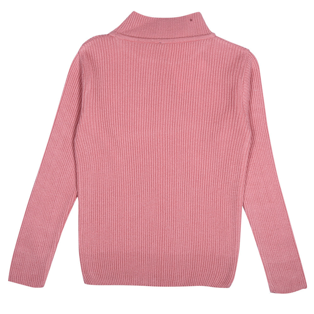 Girls Pink Solid Cotton Skivvy Full Sleeves
