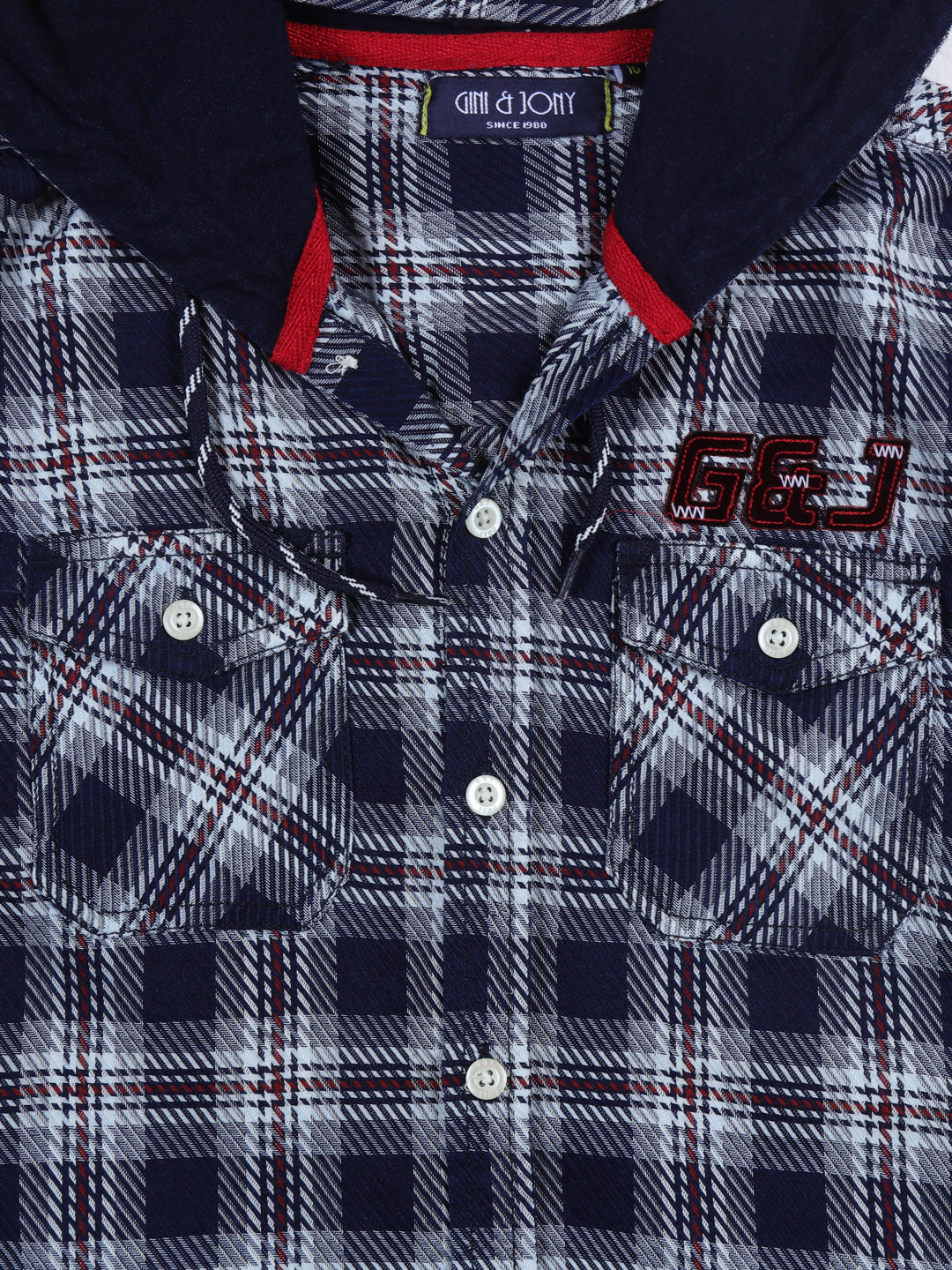 Boys Navy Blue Checks Cotton Shirt Full Sleeves