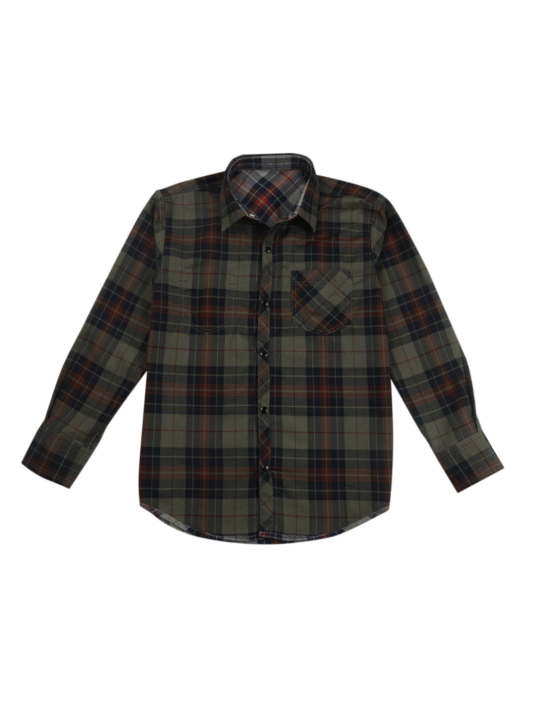 Boys Olive Checks Cotton Shirt Full Sleeves