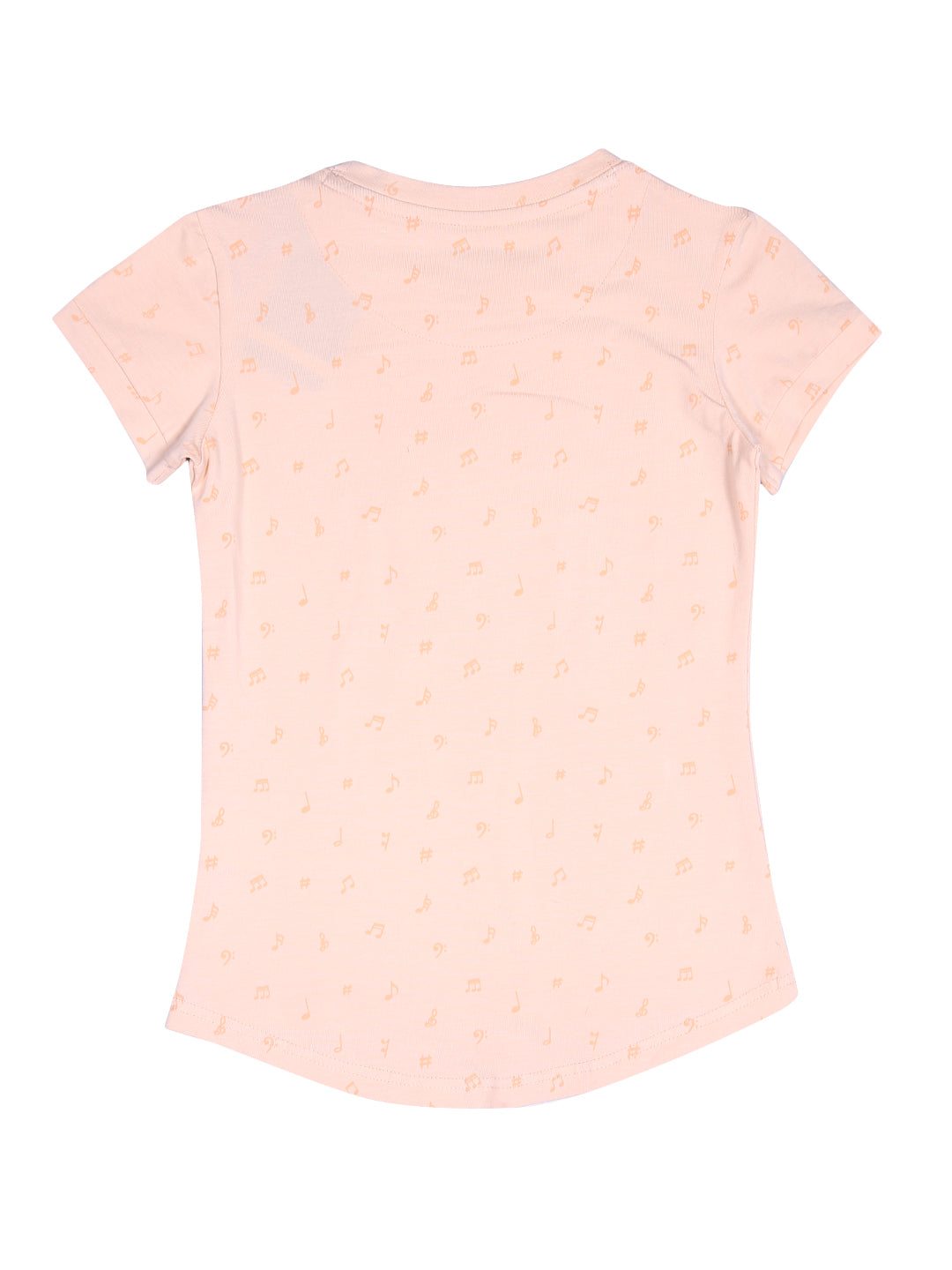 Girls Peach Graphic Print Cotton Knits Top Half Sleeves