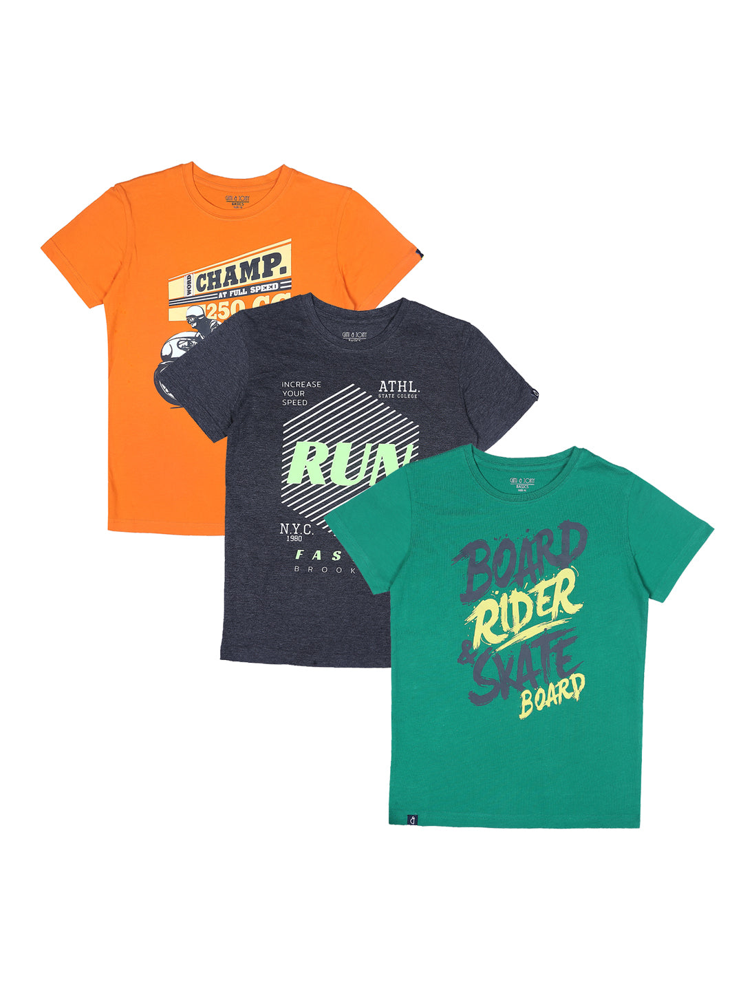 Boys Multicolor Typographic Print Cotton T-Shirt Pack Of-3 Half Sleeves