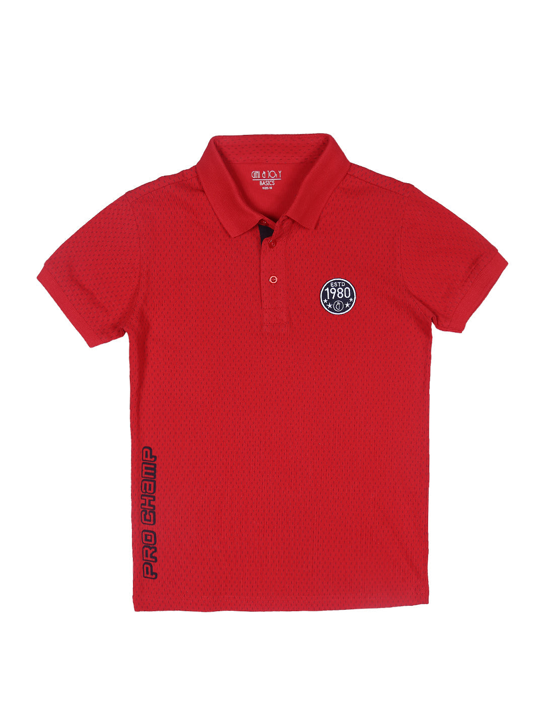 Boys Red all over print Cotton Polo T-Shirt Half Sleeves
