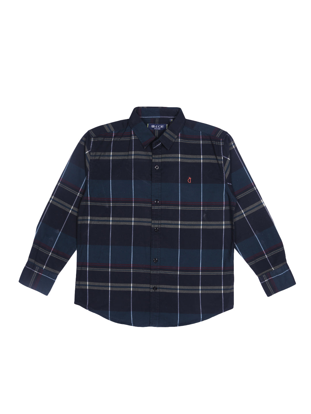 Boys Navy Blue Checks Cotton Shirt Full Sleeves