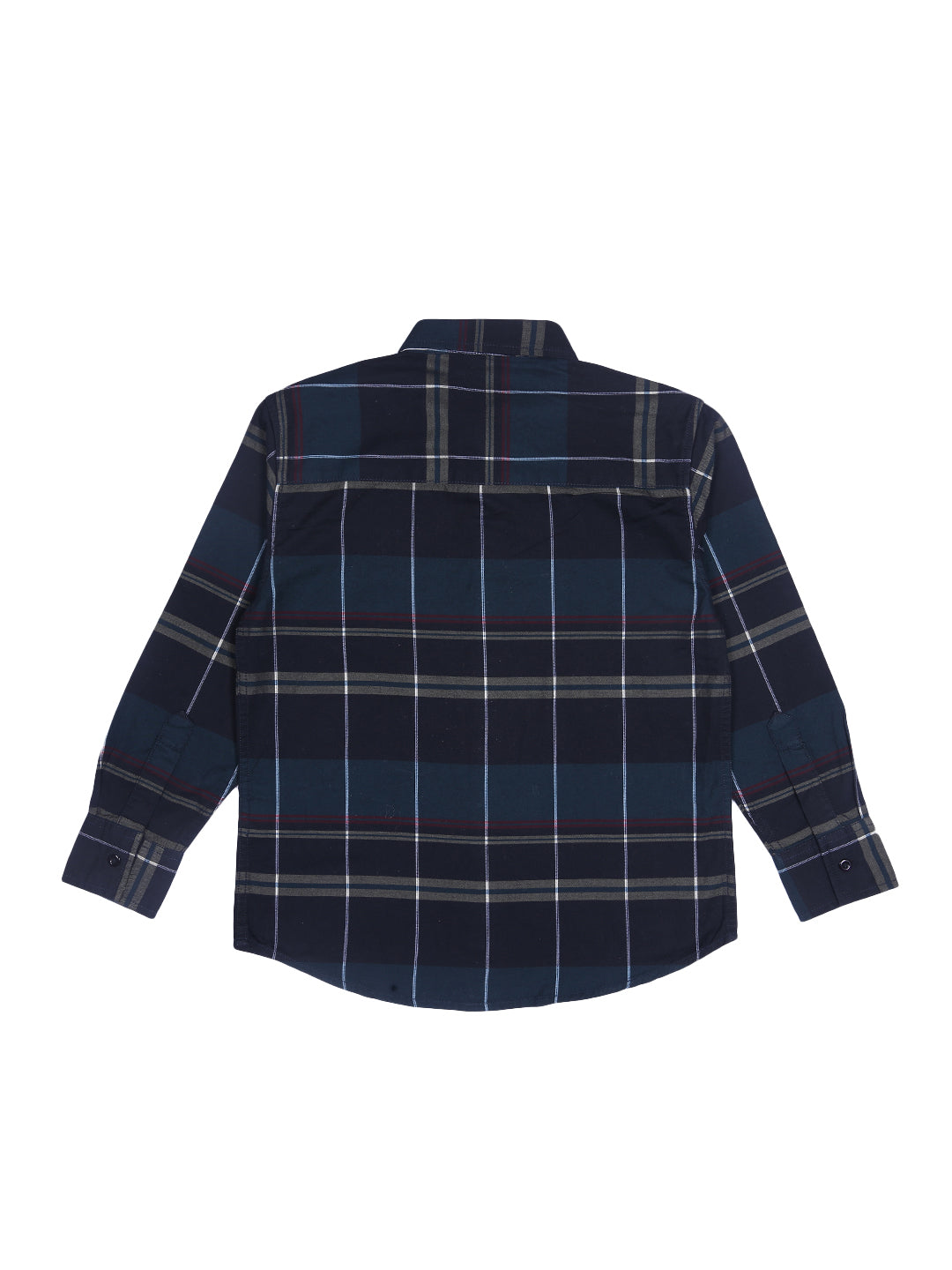 Boys Navy Blue Checks Cotton Shirt Full Sleeves