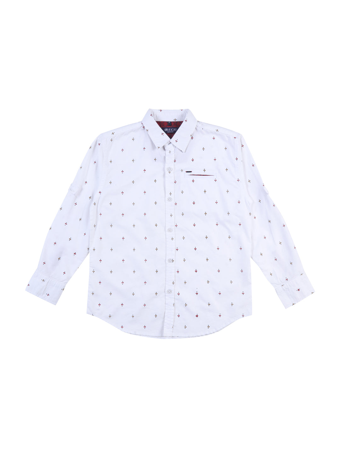 Boys White Abstract Cotton Shirt Full Sleeves