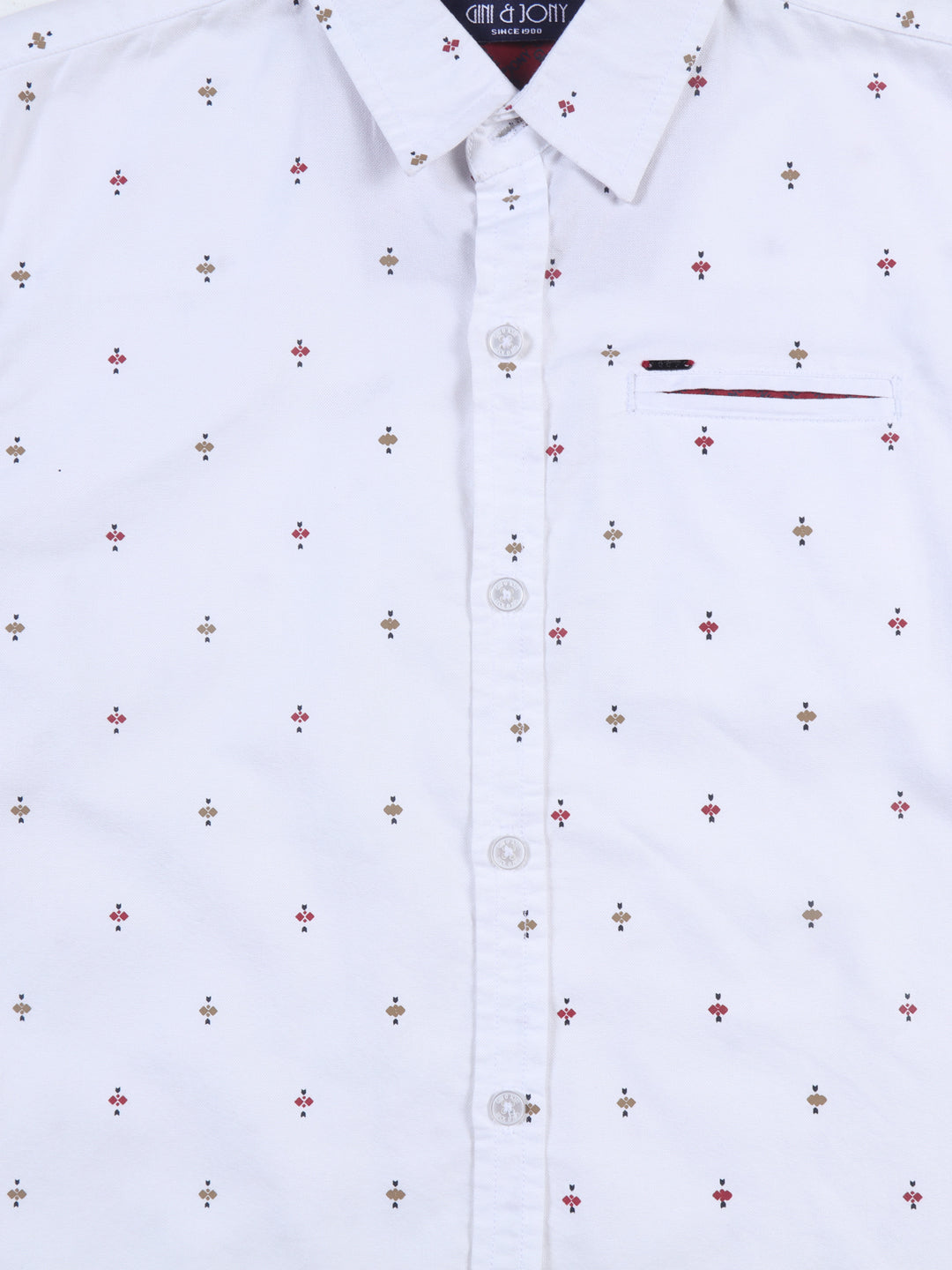 Boys White Abstract Cotton Shirt Full Sleeves