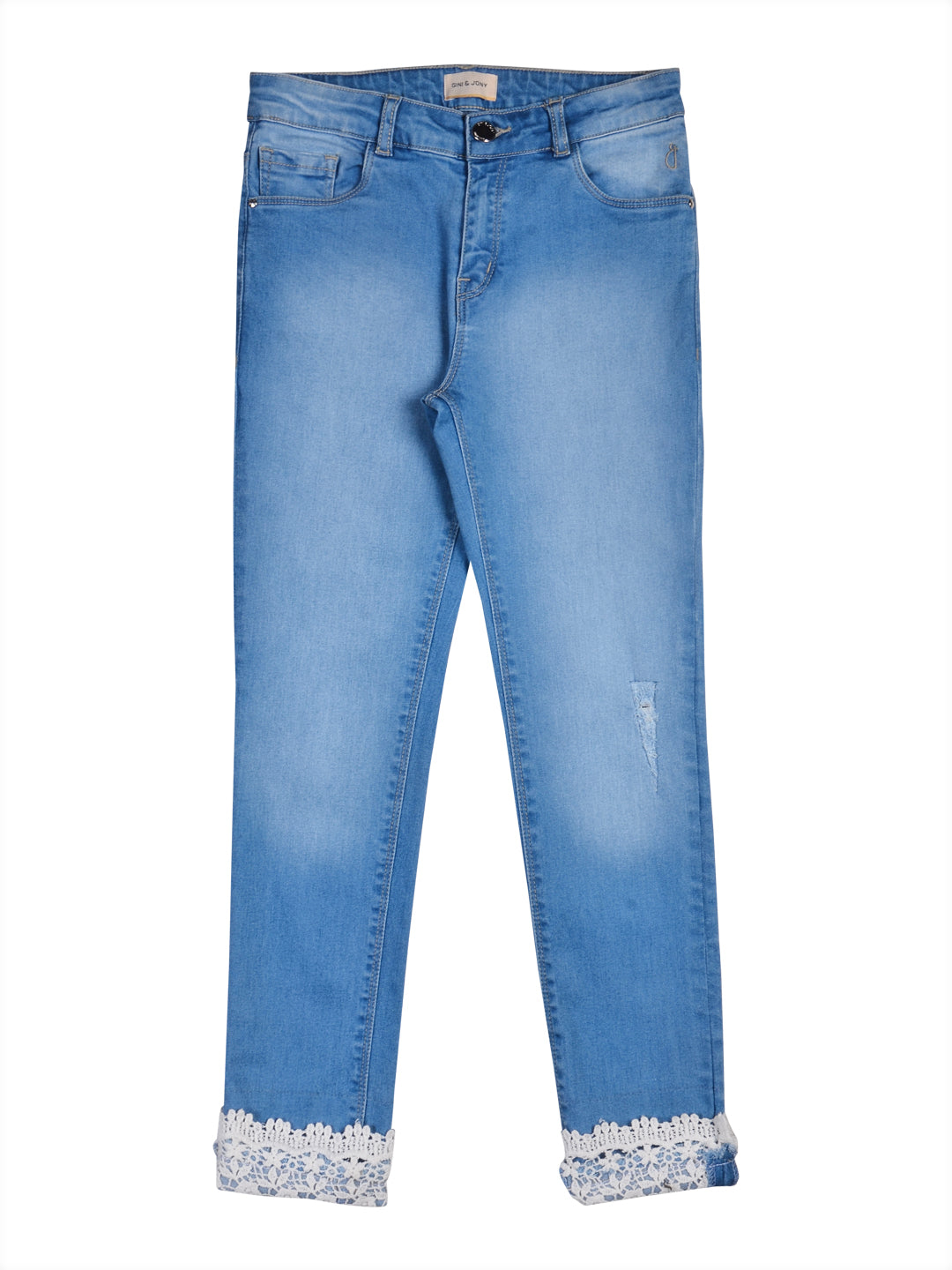 Girls Blue Washed Denim Jeans Fixed Waist