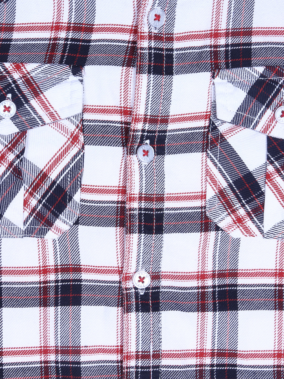 Boys White Checks Cotton Shirt Full Sleeves