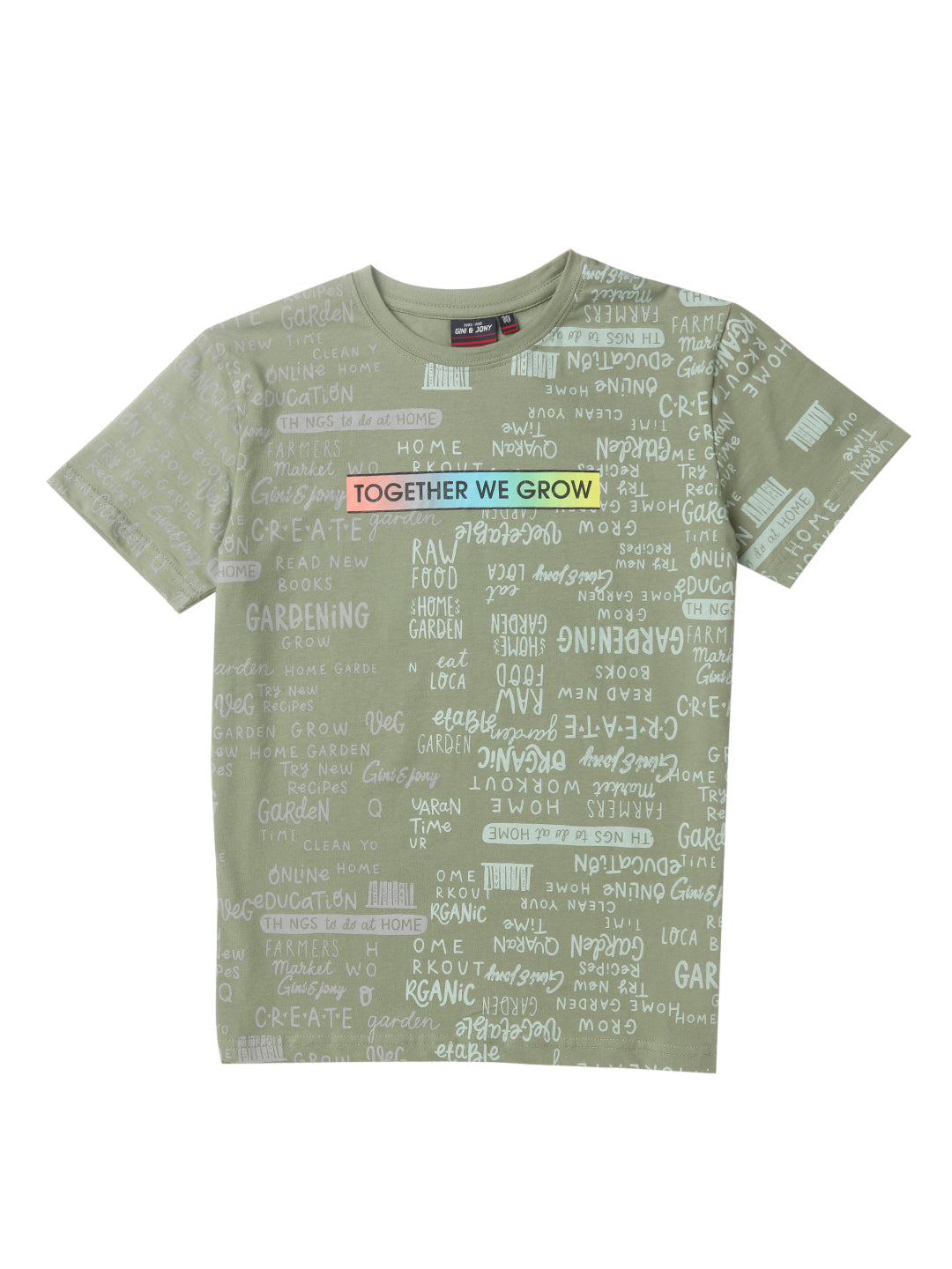 Boys Olive Typographic Print Cotton T-Shirt Half Sleeves