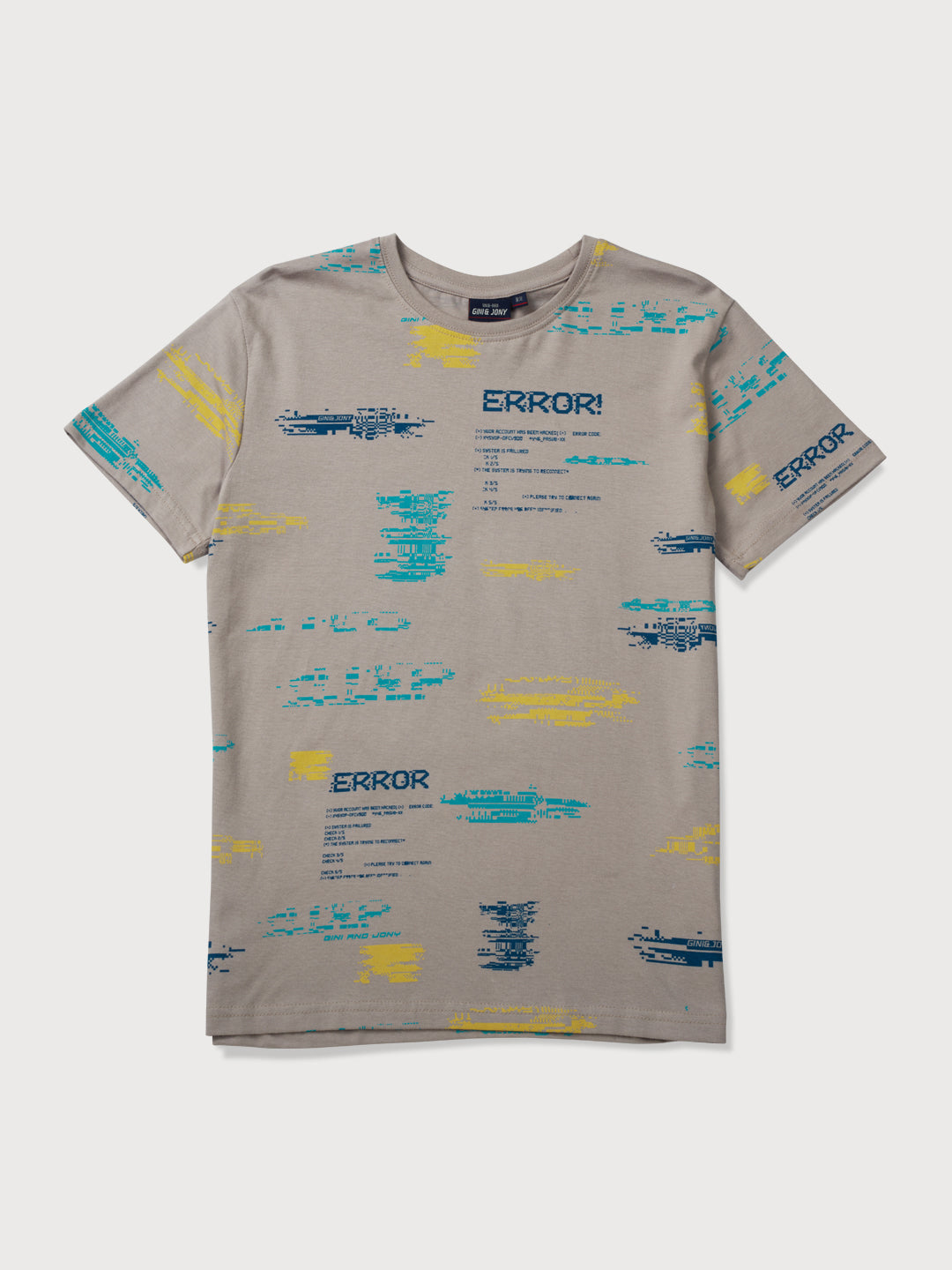Boys Grey all over print Cotton T-Shirt Half Sleeves