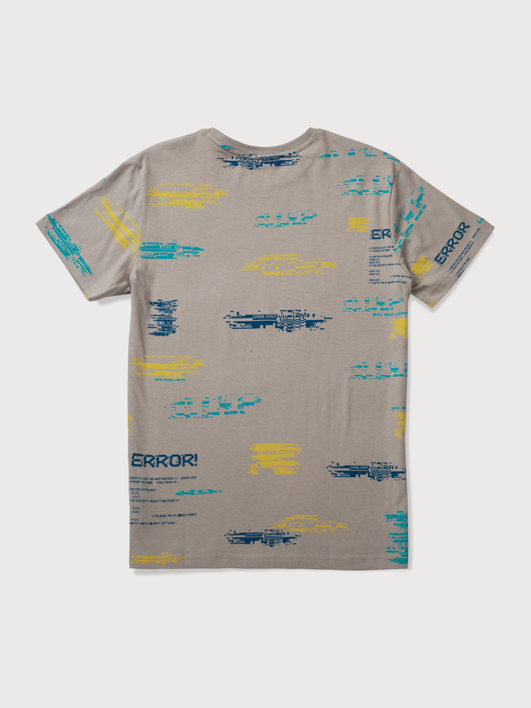 Boys Grey all over print Cotton T-Shirt Half Sleeves
