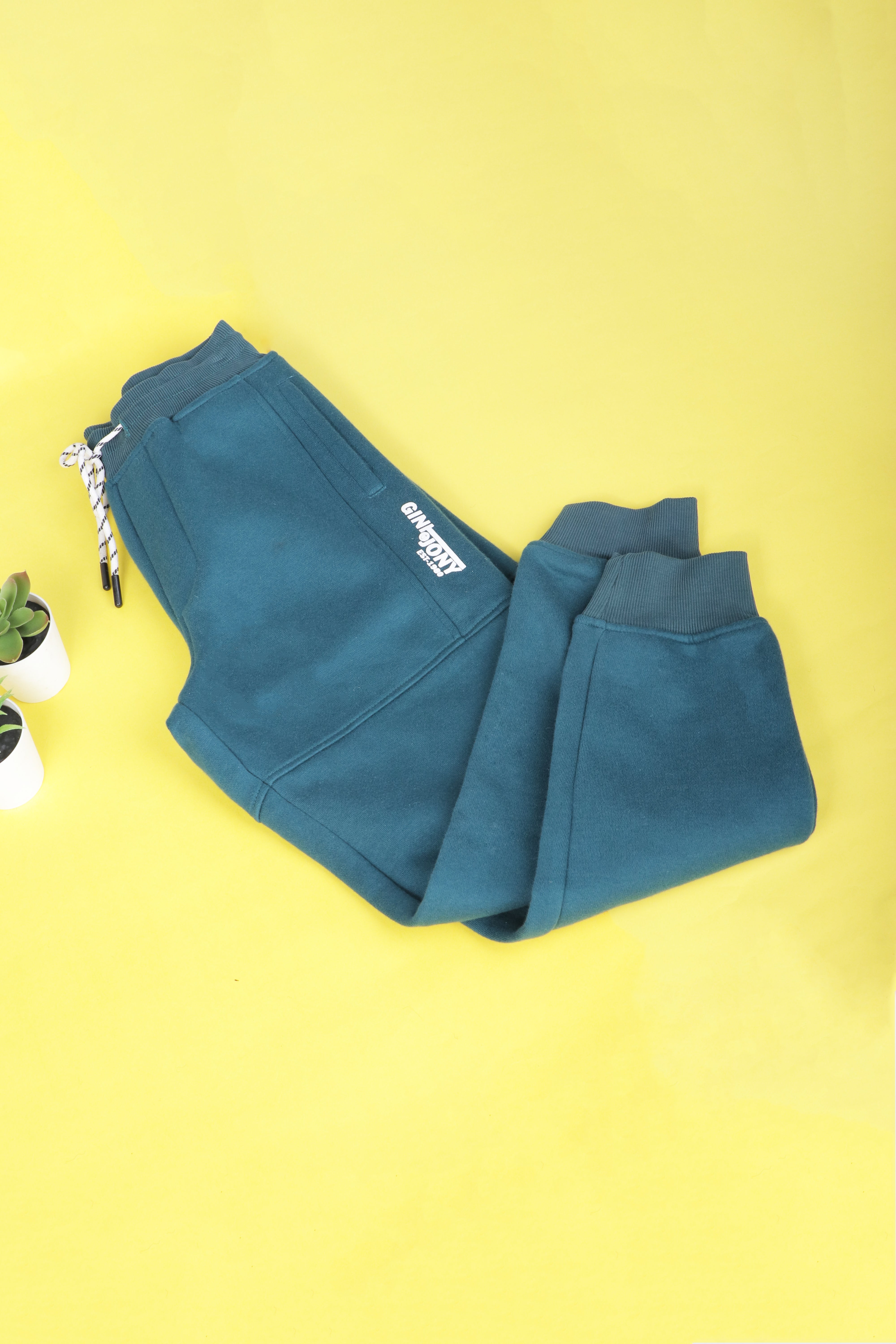 Boys Green Solid Knits Track Pant