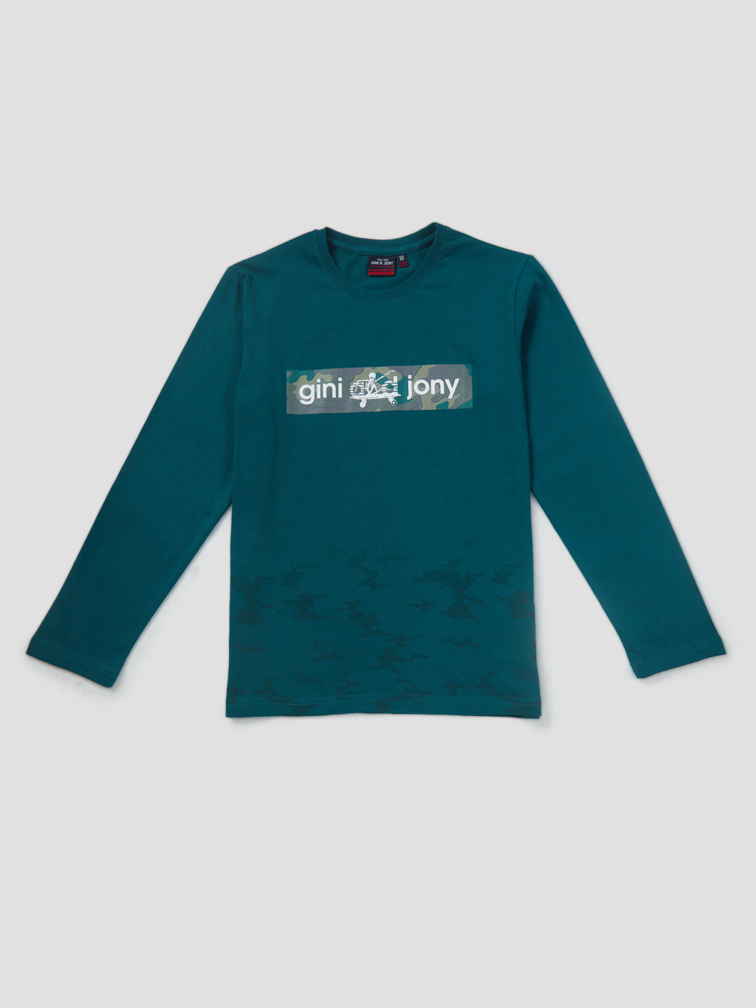 Boys Green Graphic Print Cotton T-Shirt Full Sleeves