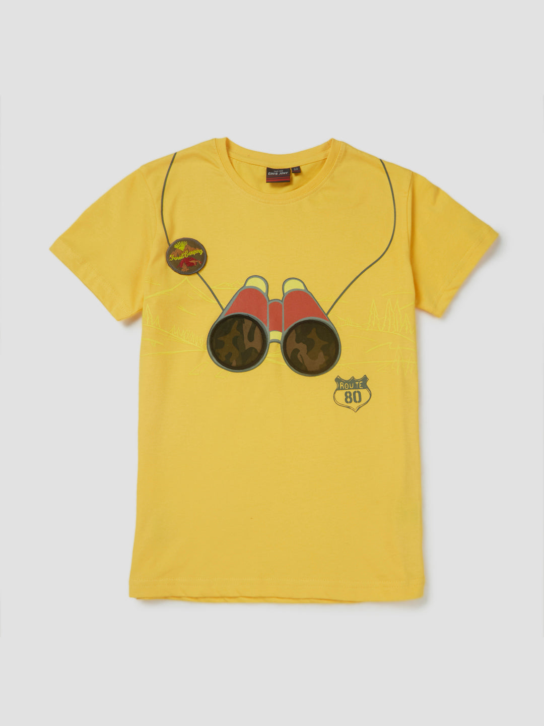 Boys Yellow Graphic Print Cotton T-Shirt Half Sleeves