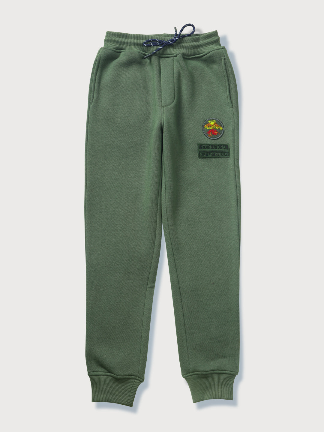 Boys Olive Embriodery Cotton Track Pant Elasticated