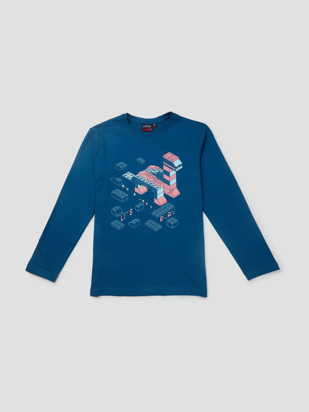 Boys Blue Graphic Print Cotton T-Shirt Full Sleeves