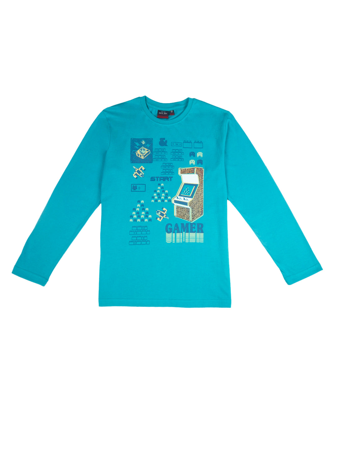 Boys Blue Graphic Print Cotton T-Shirt Full Sleeves