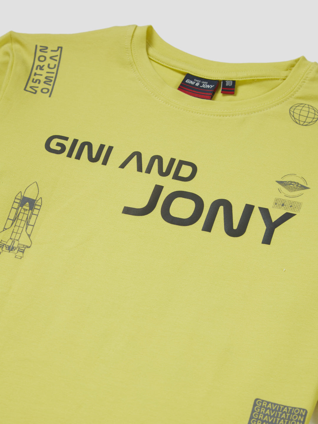 Boys Yellow Typographic Print Cotton T-Shirt Full Sleeves