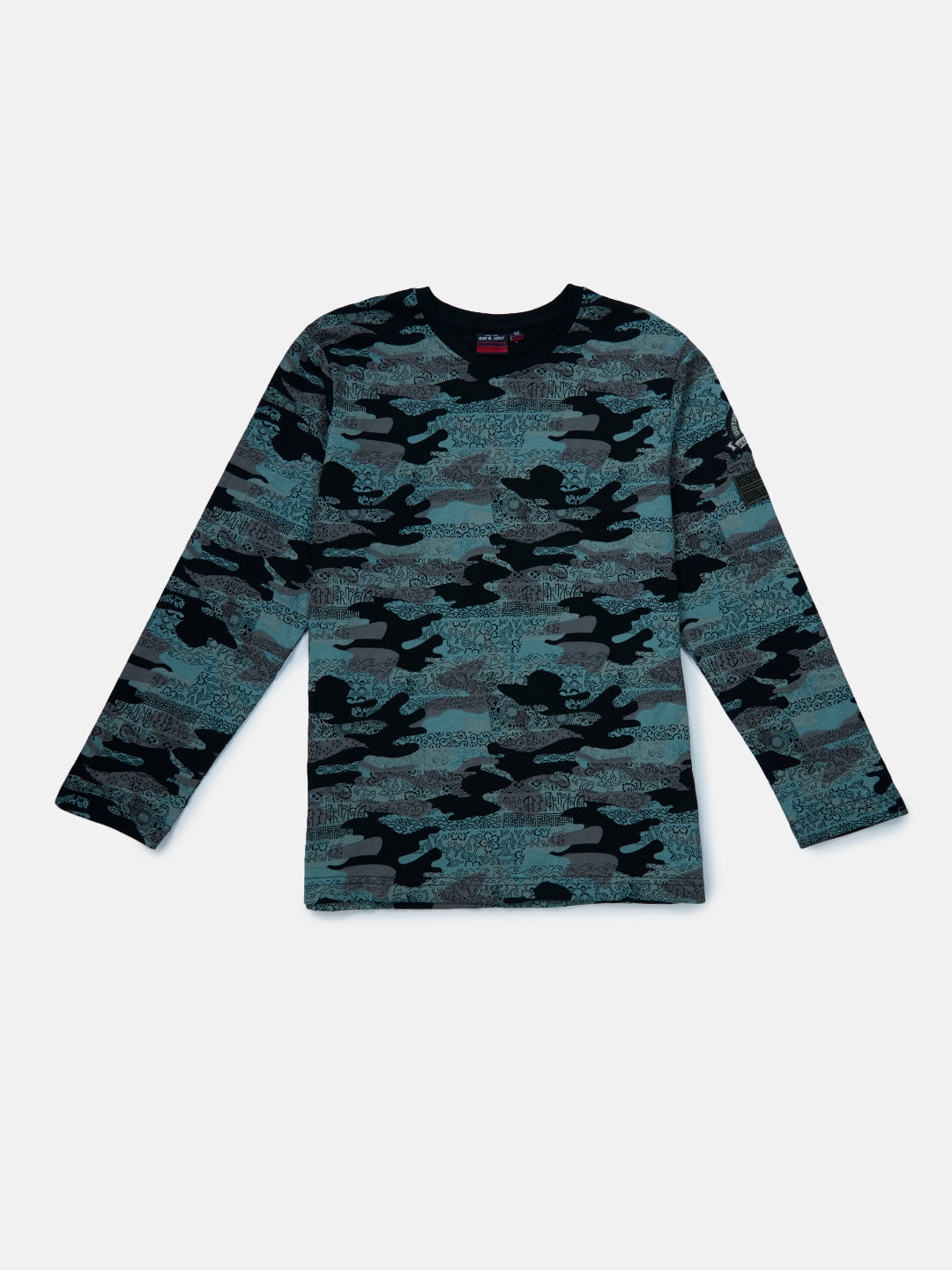 Boys Teal Camouflage Cotton T-Shirt Full Sleeves