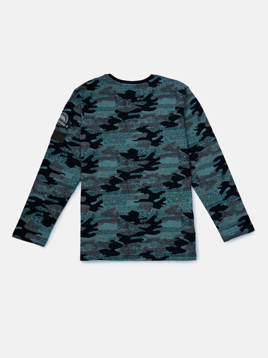 Boys Teal Camouflage Cotton T-Shirt Full Sleeves