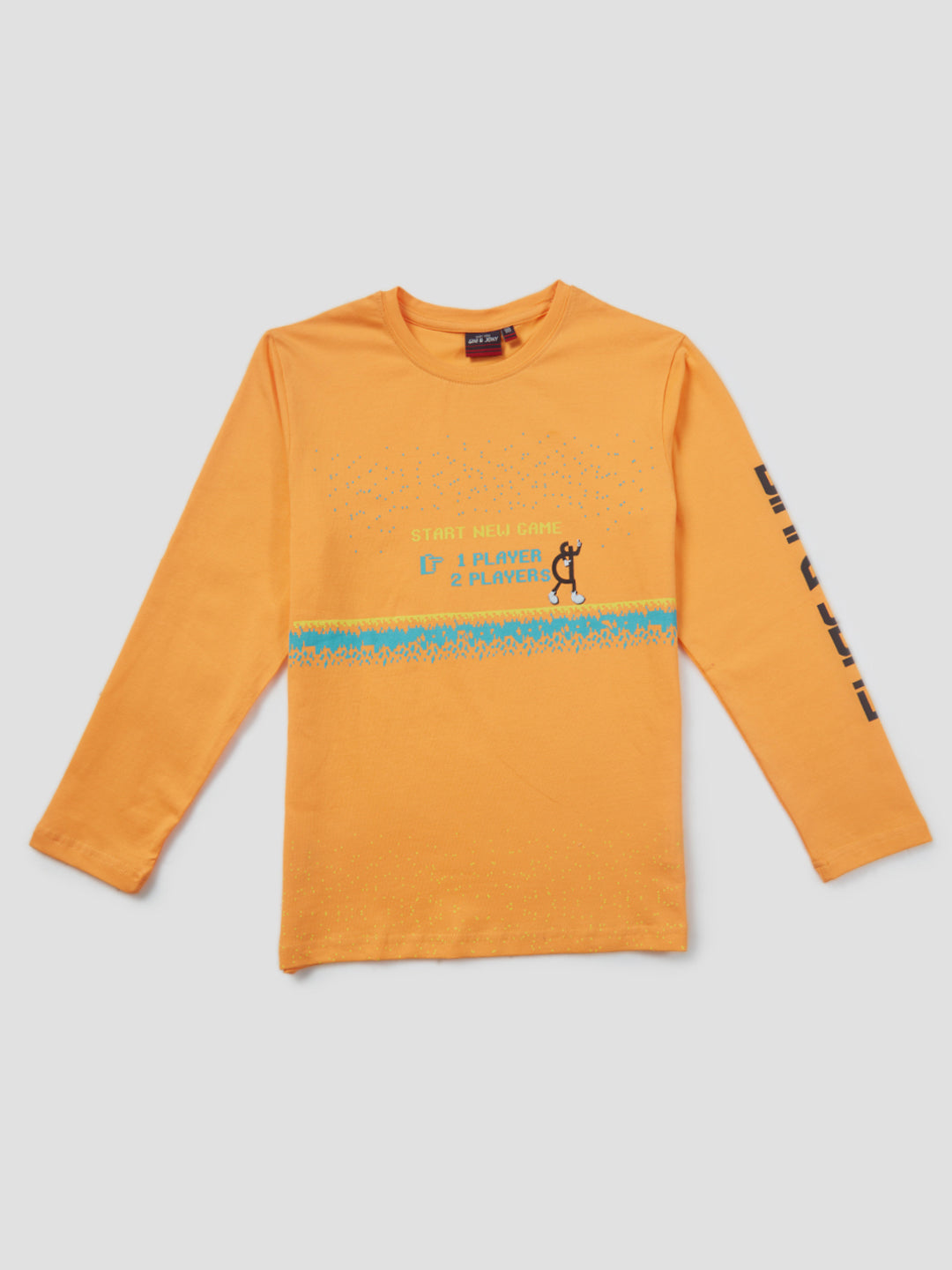 Boys Orange Graphic Print Cotton T-Shirt Full Sleeves