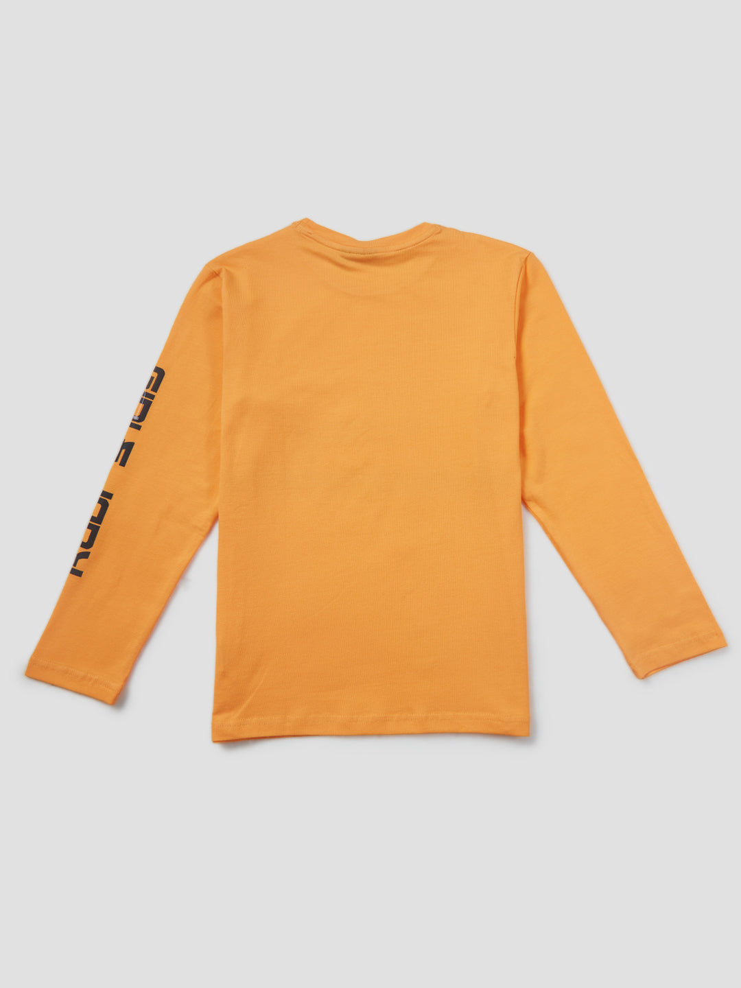 Boys Orange Graphic Print Cotton T-Shirt Full Sleeves