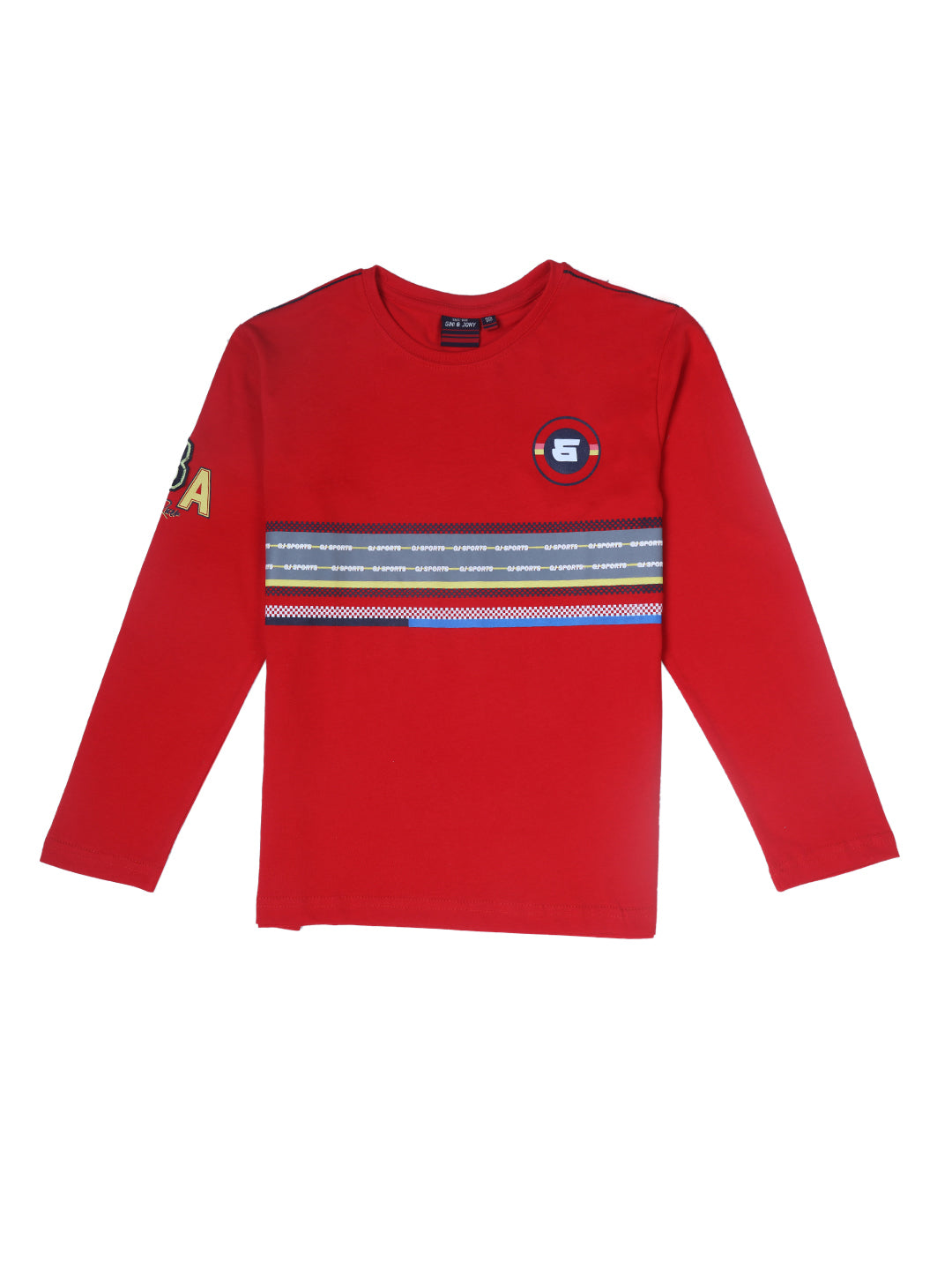 Boys Red Stripes Cotton T-Shirt Full Sleeves