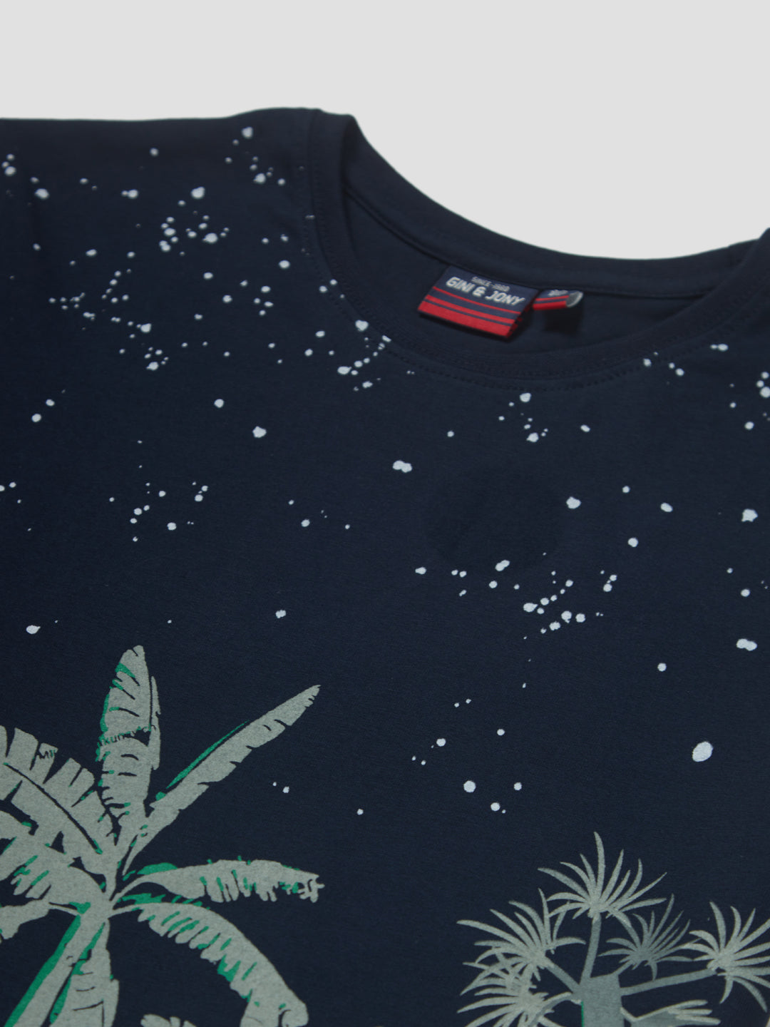 Boys Navy Blue Tropical Print Cotton T-Shirt Half Sleeves