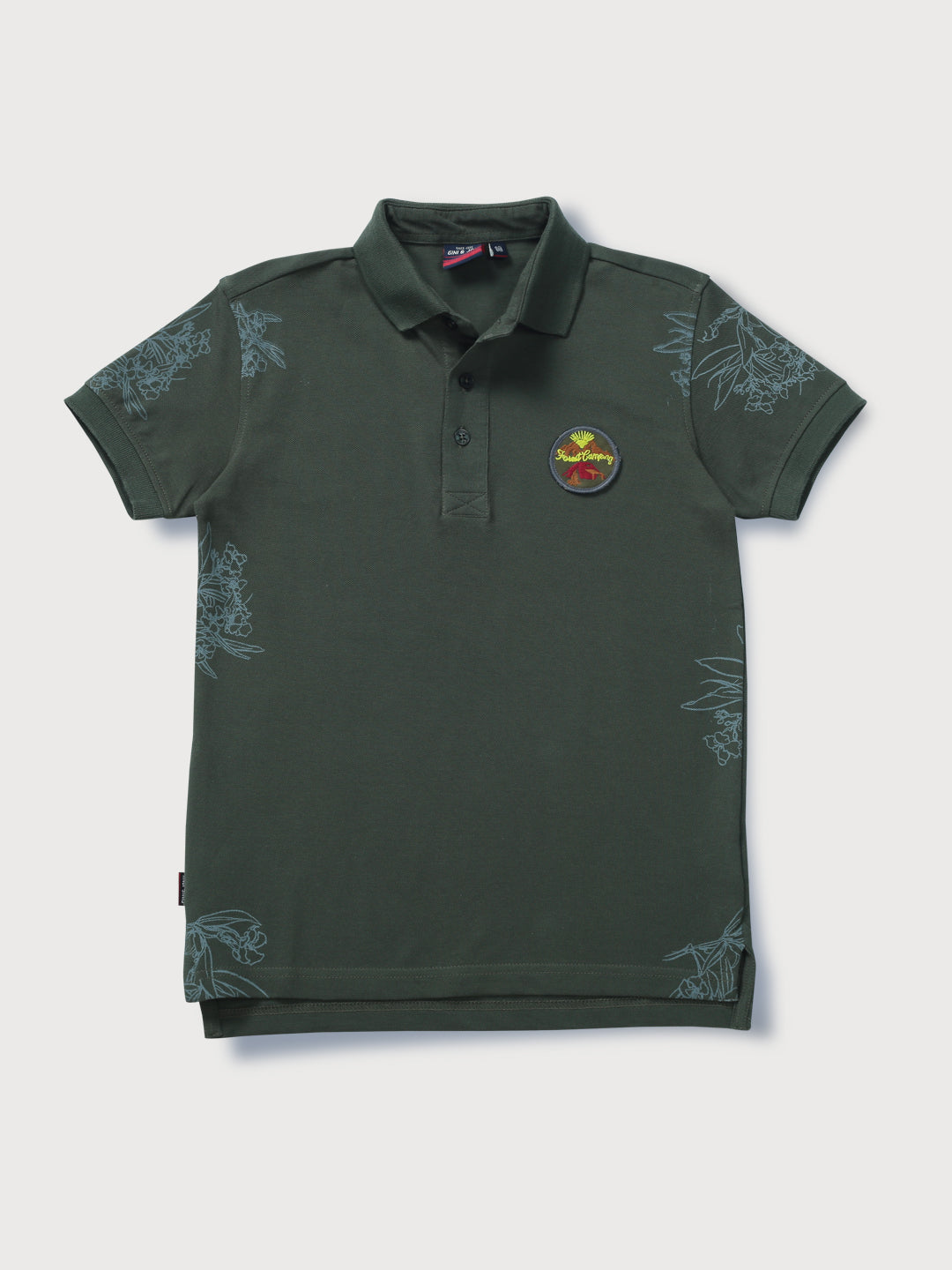 Boys Green Tropical Print Cotton Polo T-Shirt Half Sleeves