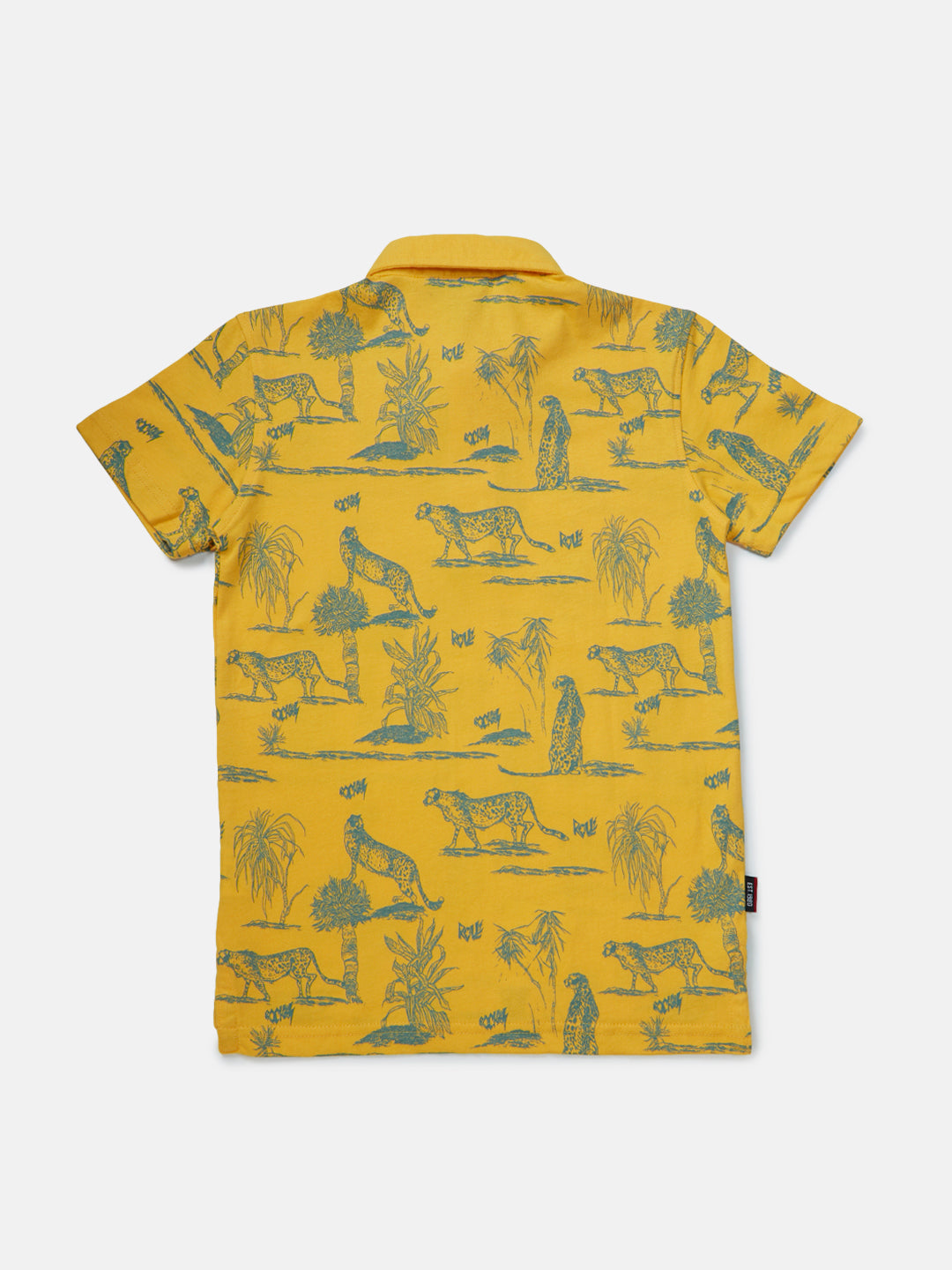Boys Yellow Animal Print Cotton Polo T-Shirt Half Sleeves