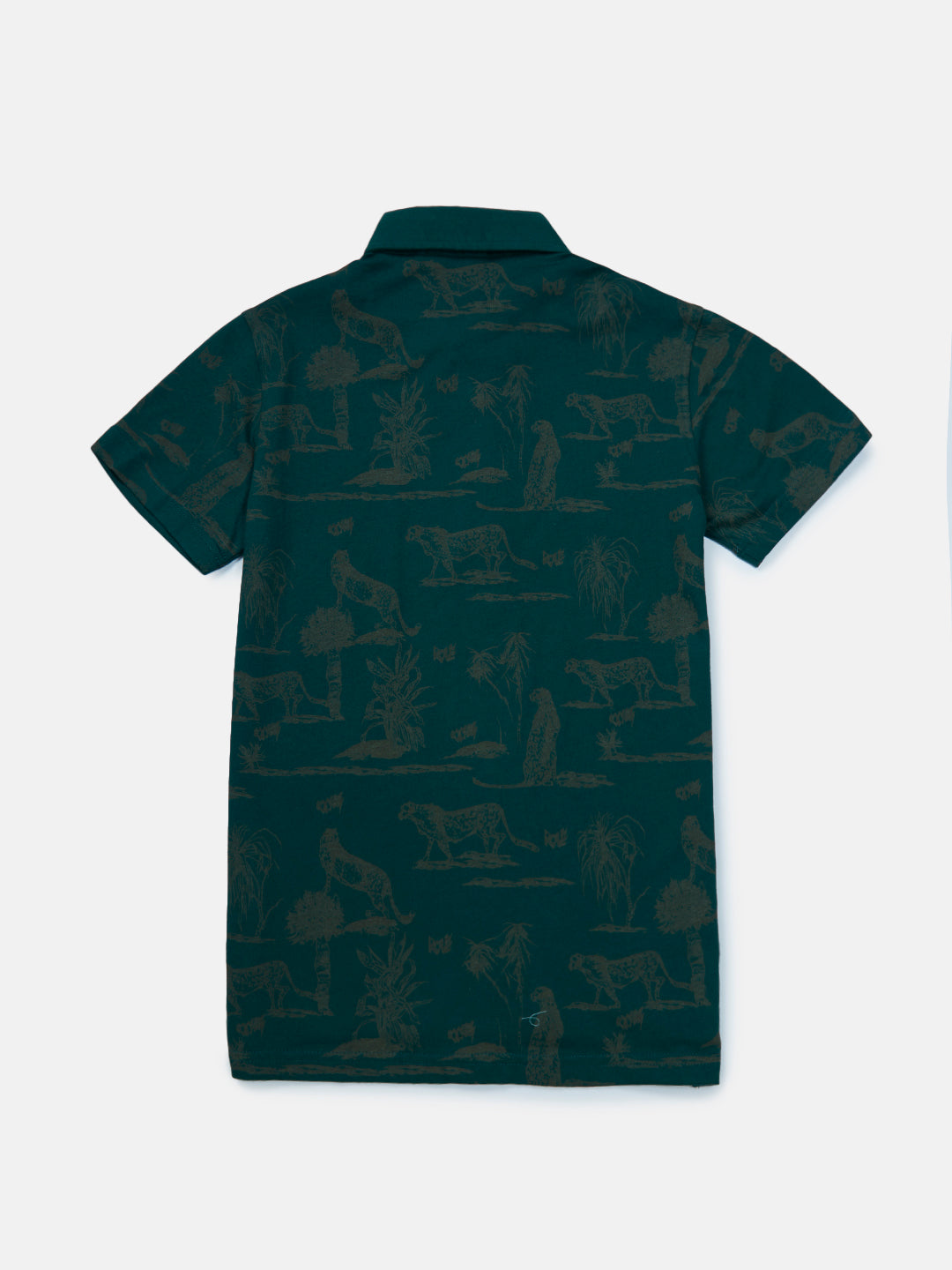 Boys Green Animal Print Cotton Polo T-Shirt Half Sleeves